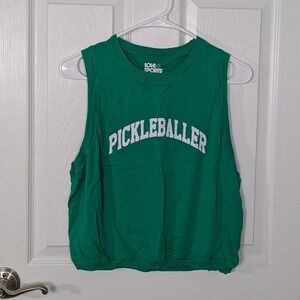 Love & Sports Green Pickleballer Graphic Cotton Blend Muscle Tank Top Size Small